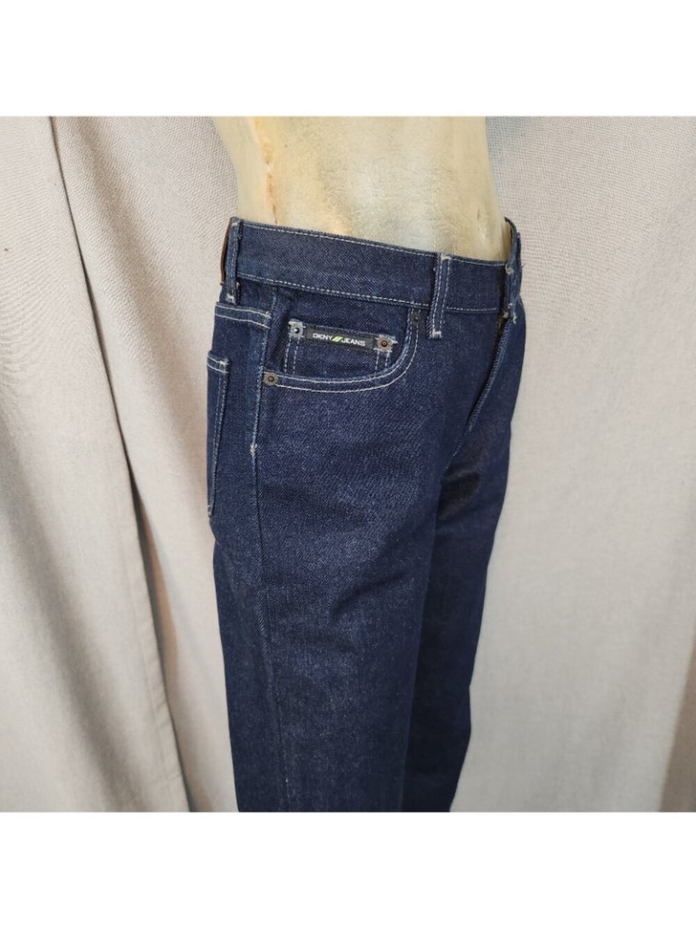 DKNY Jeans Dark Blue Straight Lg Mid Rise Denim Blue Jean Size 6 R LARGE 30 Wx32 - Picture 4 of 9